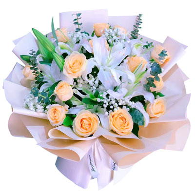嘉兴16朵香槟玫瑰2支百合，爱的温暖和幸福