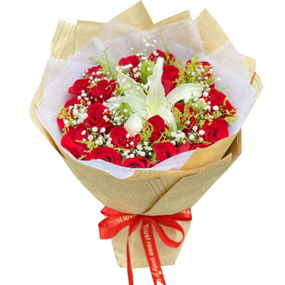 嘉兴19朵红玫瑰1支百合，永恒之美