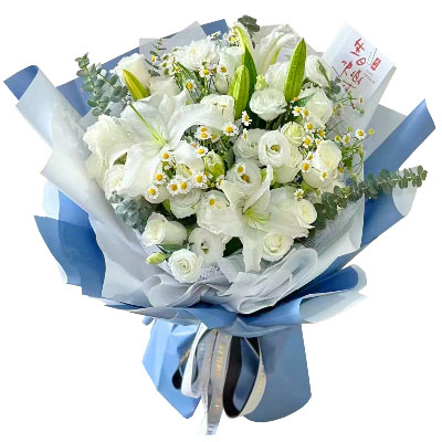 嘉兴11朵白玫瑰桔梗百合，爱永恒不息