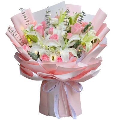 嘉兴16朵粉玫瑰百合，感情稳定坚固